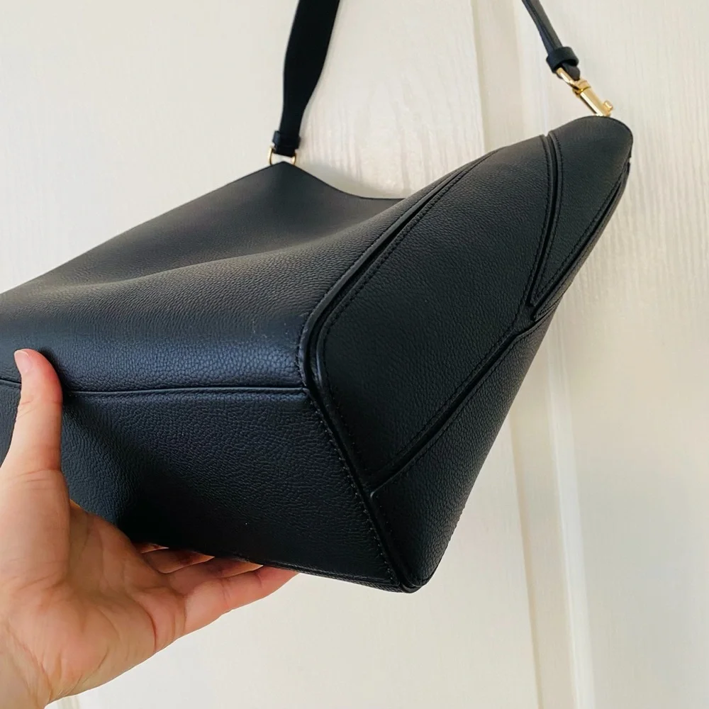 $398 NWOT Tory Burch Mcgraw Black Pebble Leather Hobo/Shoulder Bag Minimalist